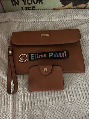 Brown Women's Wristlet Clutch with Matching Card Sleeve - Unbranded